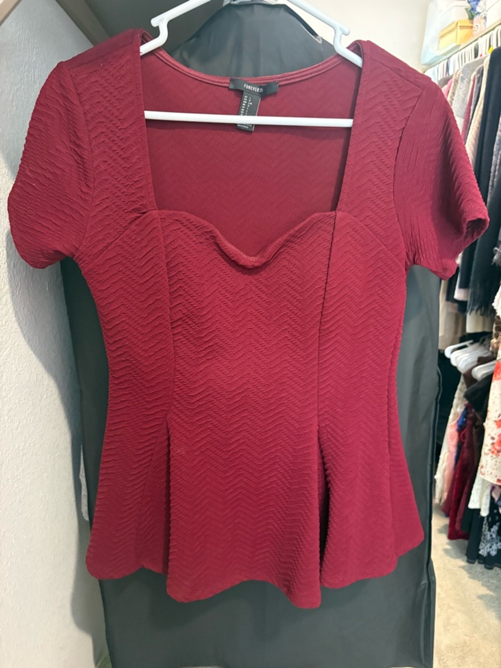 Forever 21 Burgundy Textured Peplum Tunic Top